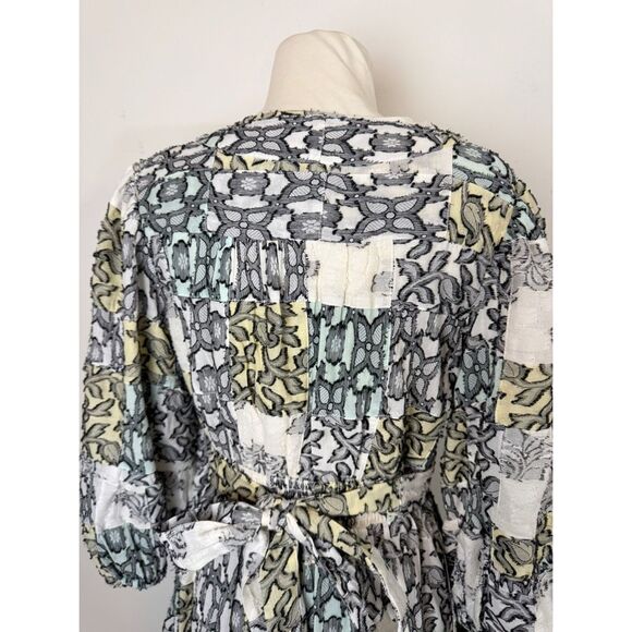 ANTHROPOLOGIE * V-Neck Textured Midi Dress medium patchwork - Picture 8 of 13